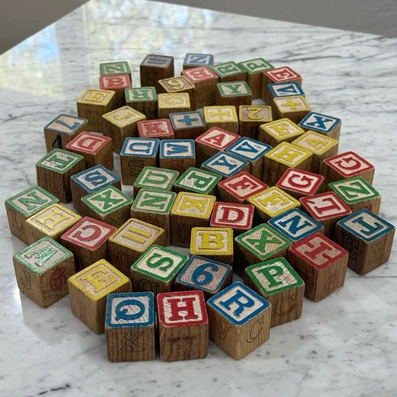 Playskool 1978 Colorful Alphabet & Number Wooden Blocks Large Lot of 62 - Picture 1 of 9